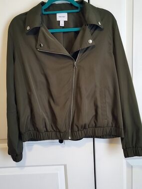 Nine West Olive Bomber Jacket with Snap Collar